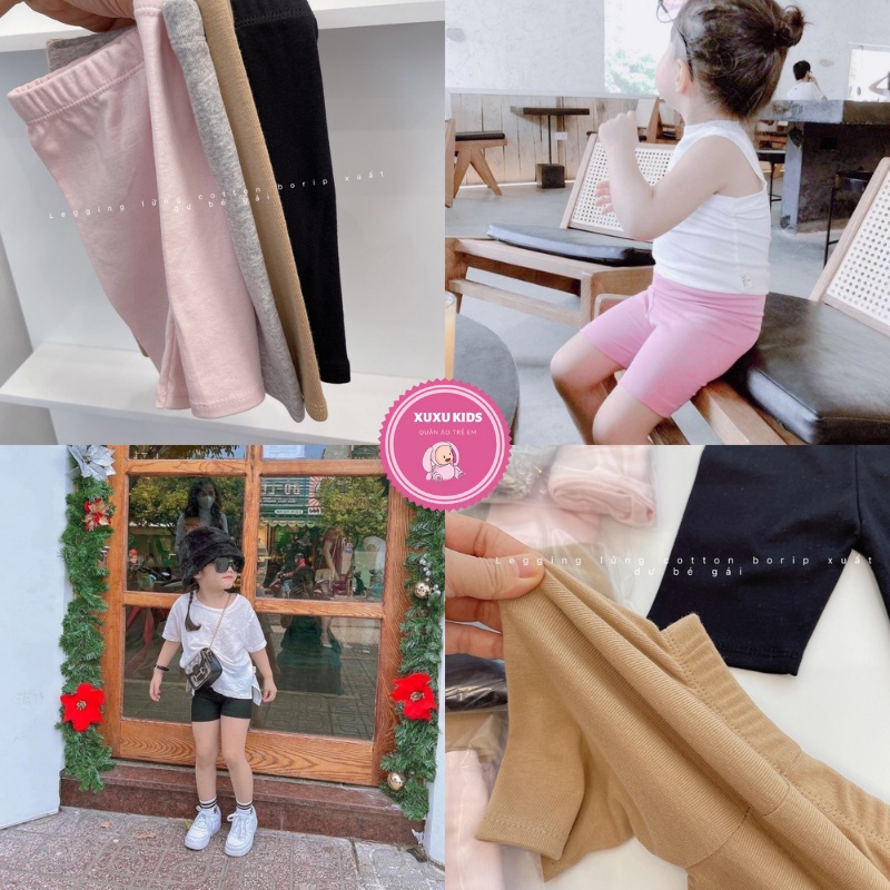 Quần legging, quần đùi cho bé gái chất cotton xuất dư co giãn 4 chiều màu sắc Vintage Xu Xu Kids size từ 8 đến 18kg