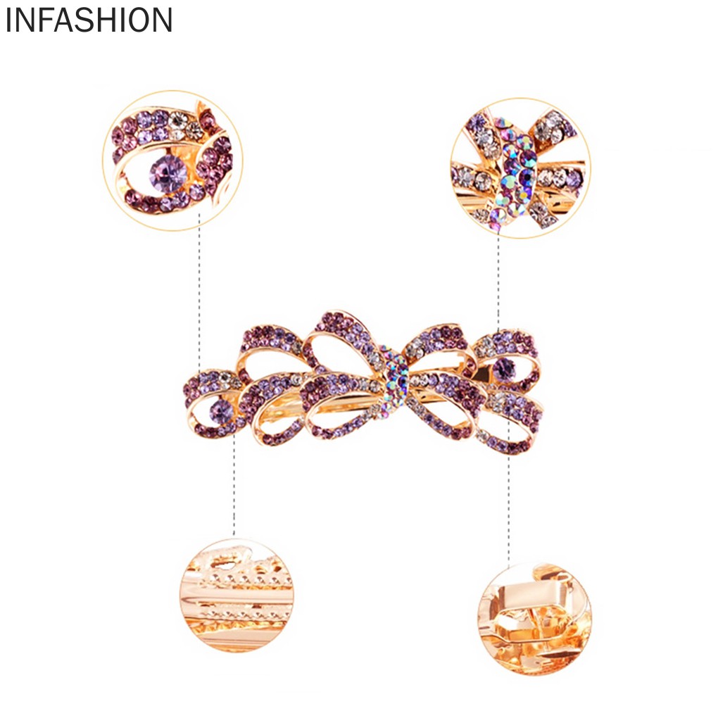 Kẹp Tóc Nơ Đính Đá Chất Liệu Hợp Kim