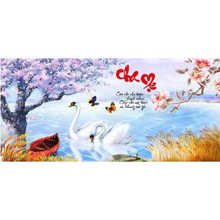 Tranh đính đá cha mẹ -đôi thiên nga 90×45cm chưa đính