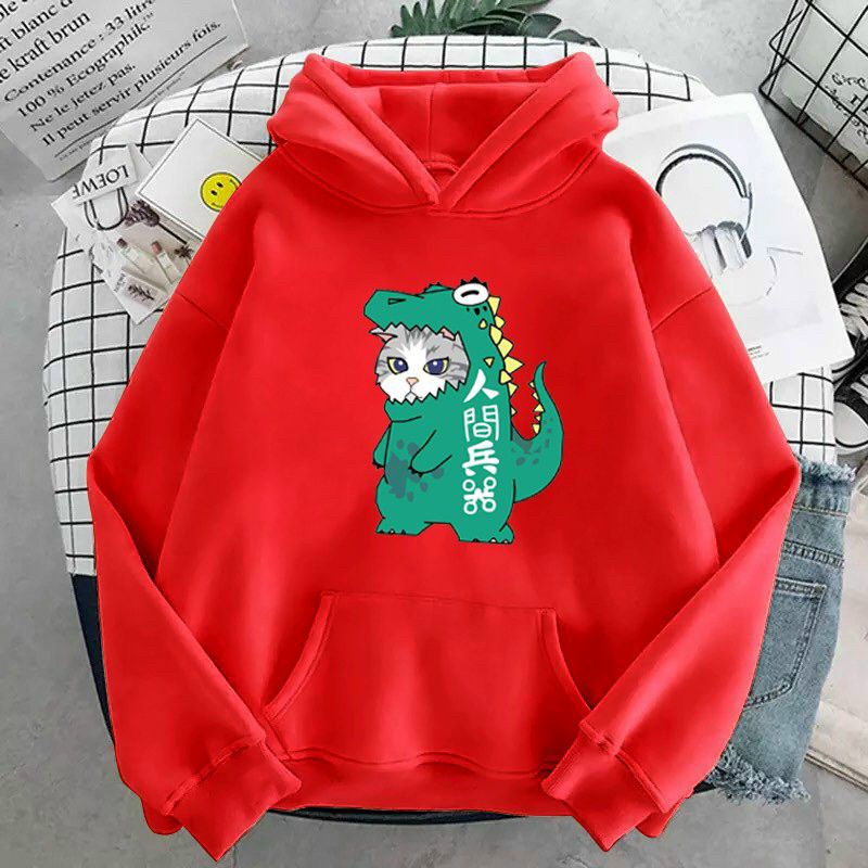 ÁO KHOÁC NỈ HOODIE UNISEX- NAM NỮ- PHONG CÁCH,MAY KĨ-IN MÈO COSPLAY KHỦNG LONG
