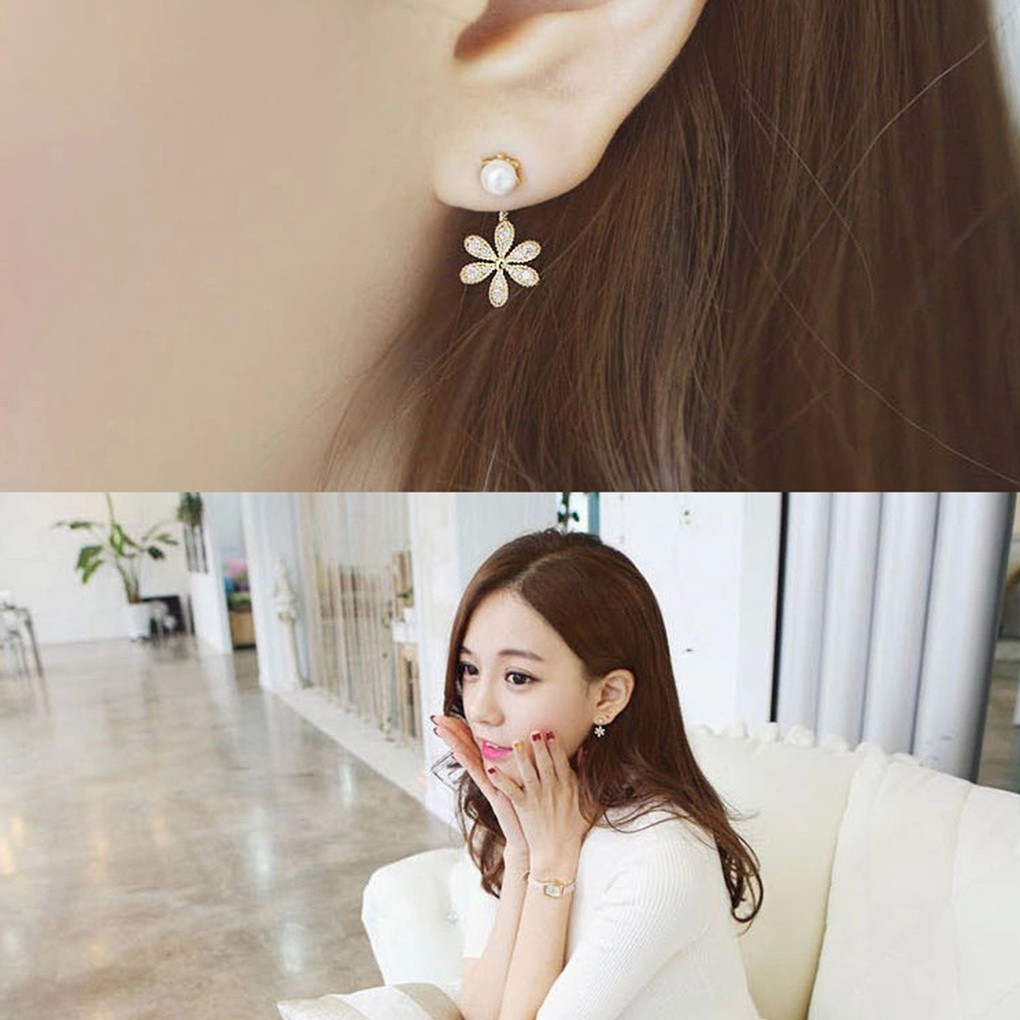 Hoa Tai Dáng Dài Hình Hoa Đính Đá Phối Ngọc Trai Thanh Lịch