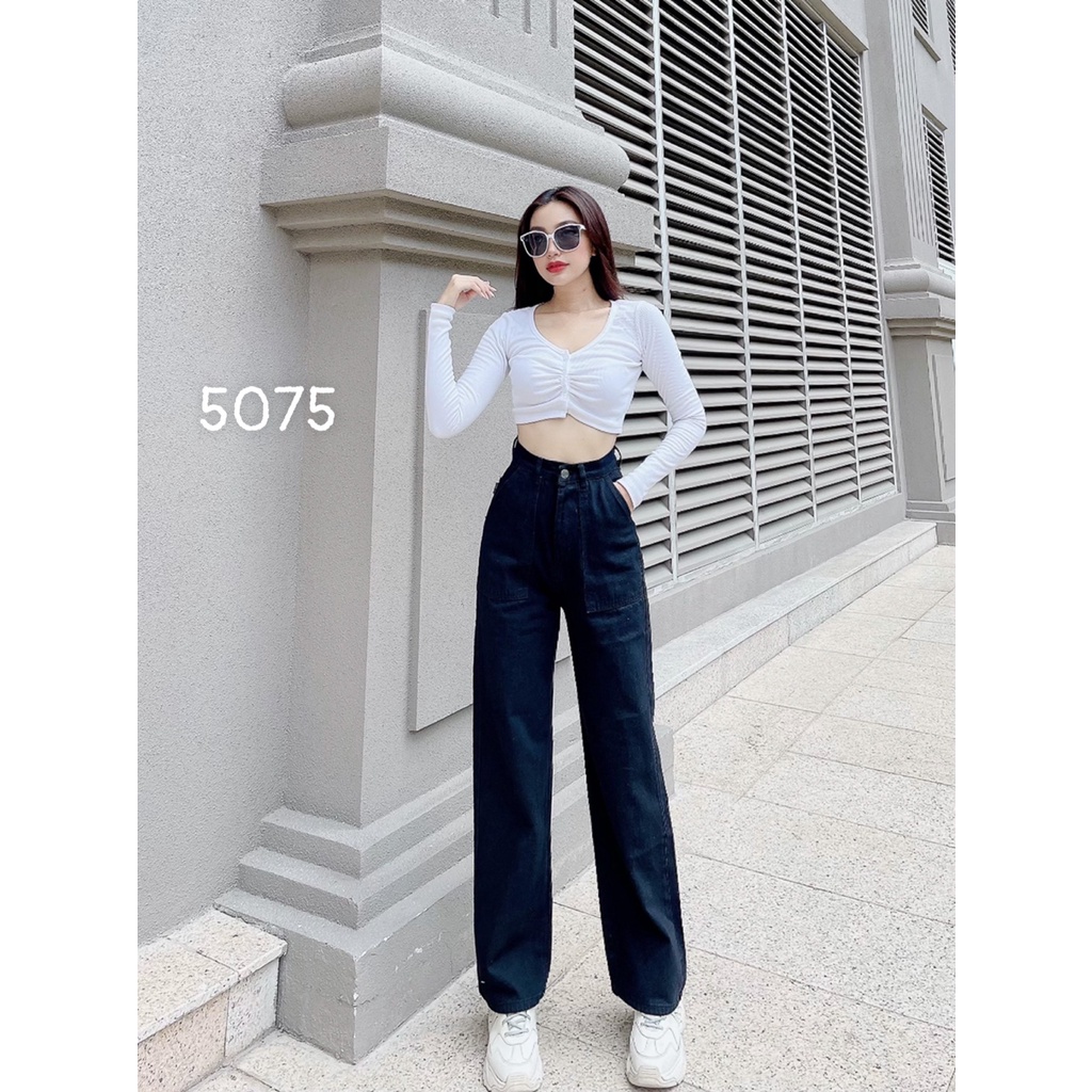 [ YÊU ĐỜI ] QUẦN JEANS ỐNG RỘNG NỮ LƯNG CAO 1 NÚT 2 TÚI HỘP TRƯỚC MÀU ĐEN MÀU XÁM NHẠT LAI CUỐN VẢI DÀY DẶN MỀM MỊN NITI