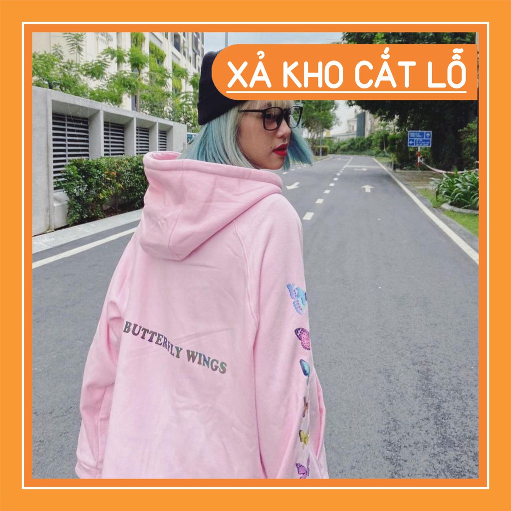 ÁO NỈ KHOÁC DÂY KÉO BƯỚM CHER STUDIO HỒNG ĐEN - ÁO KHOÁC HOODIE CÁNH BƯỚM COUPLE [ Deal khủng ]