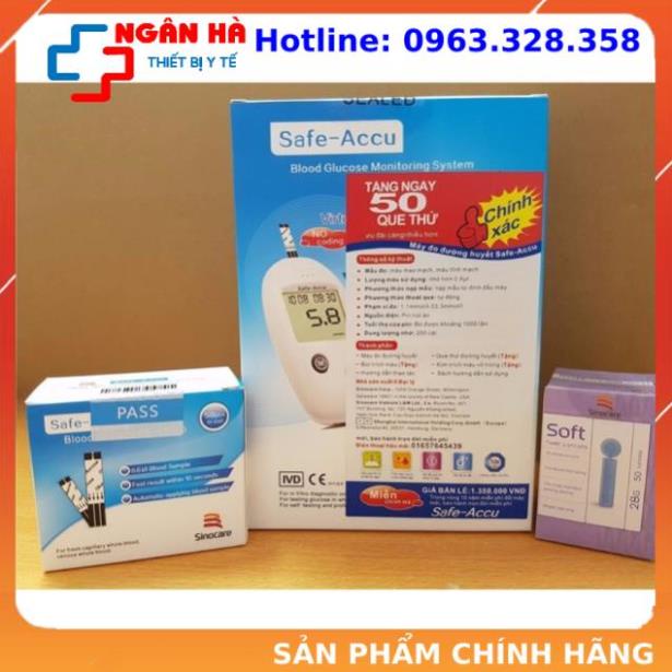 Máy đo đường huyết, Máy thử đường huyết, máy đo tiểu đường safe- accu sinocare kèm  hộp 50 que thử