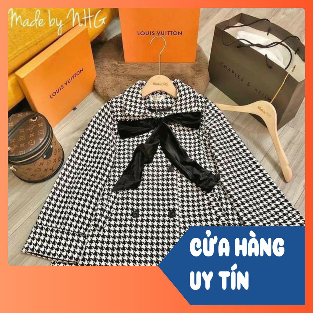 [Mã FAMARAL2 giảm 10K đơn 50K] ÁO DẠ KẺ ZICZAC MNG NƠ ĐEN CHO NỮ