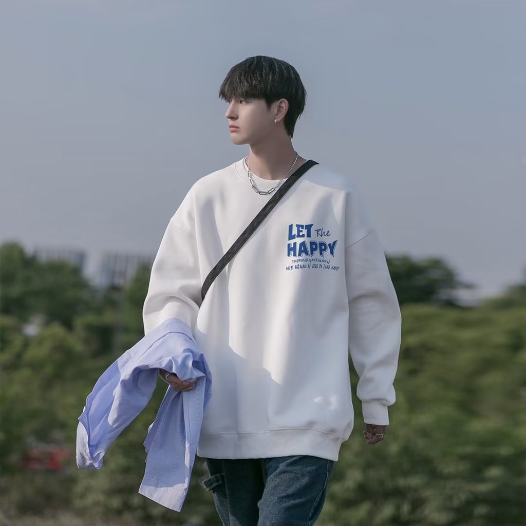 Áo Nỉ Nam Dài Tay Cổ Tròn Thời Trang Hàn