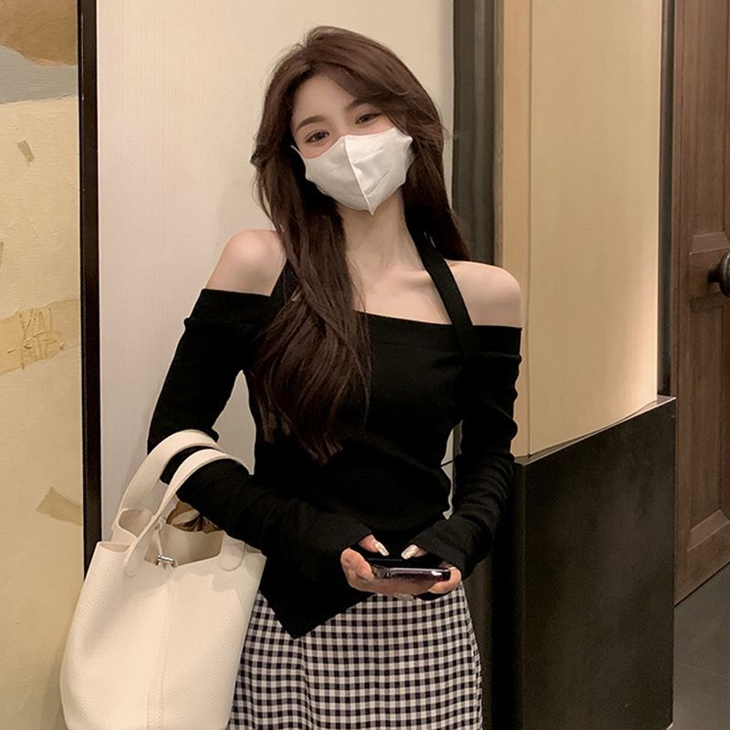 Áo Thun Gân Kiểu Ôm Body Trễ Vai Cổ Choàng Dây Thời Thượng Sexy