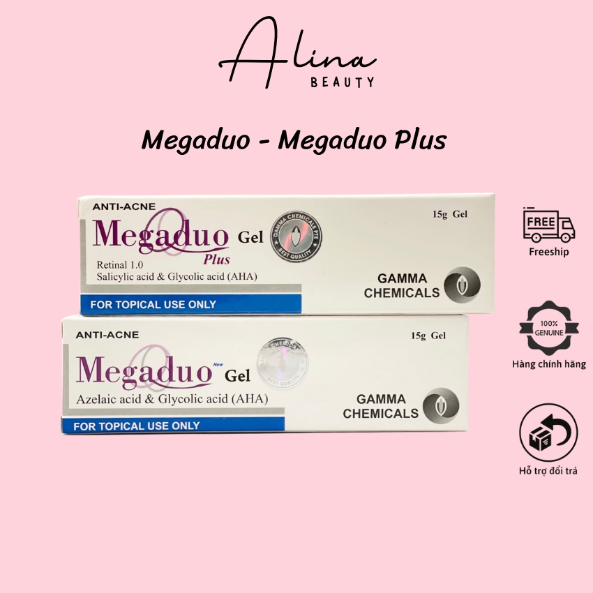 Gel giảm mụn ẩn, giảm thâm Megaduo Gel bản thường AHA và bản Plus Retinal 15g