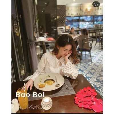 Áo sơ mi cổ sen xếp ly tầng bèo tiểu thư