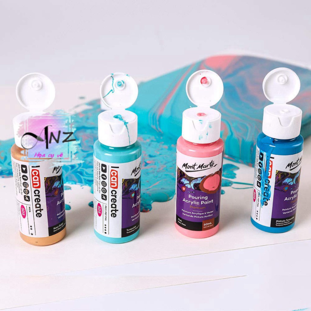 Bộ màu đổ/ màu chảy Mont Marte Premium Pouring Acrylic Paint set 4 chai 60ml-Flamingo-PMPP4204 - Họa cụ Anz