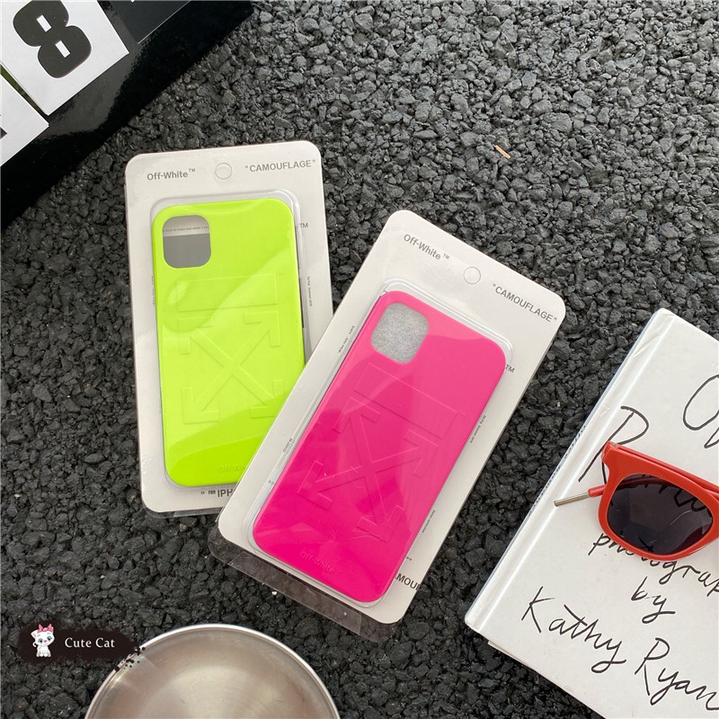 Ốp điện thoại cứng họa tiết OW 3D màu dạ quang thời trang cho iphoneXSmax 8plus xr iPhone11 12/13Pro
