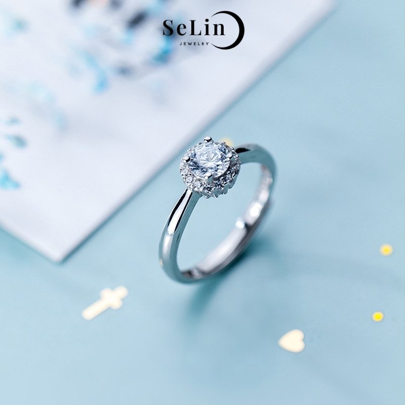 Nhẫn bạc nữ 925 ổ viền đính đá cao cấp freesize SELIN JEWELRY - 0049