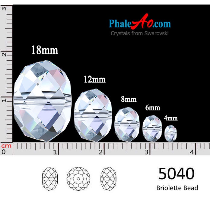 Chuỗi mân côi pha lê Áo Swarovski, hạt bánh cam 6,8ly 5040 001AB, khóa xích bạc 925, chiều dài tùy chọn