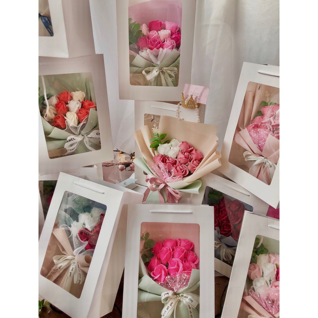Set túi và bó hoa sáp 10 bông kèm thiệp - shop ship nội thành Hà Nôi siêu tốc
