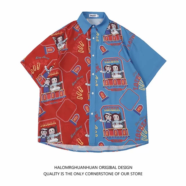 NRVP Áo sơ mi tay ngắn dáng rộng in hình độc đáo phong cách retro thời trang mùa hè 2021 cho bạn gái