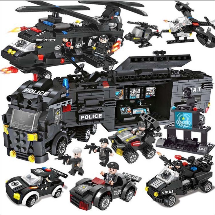 BỘ ĐỒ CHƠI XẾP HÌNH LEGO CẢNH SÁT,Lắp Ghép LEGO OTO, ROBOT, THUYỀN, TRỰC THĂNG 550 chi tiết