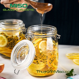Hũ thủy tinh tròn nắp cài 1000ml