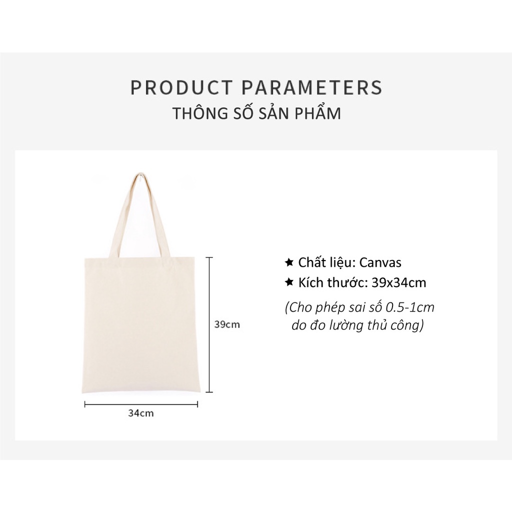 Túi tote vải bố  trơn màu pastel dáng dọc 39x34cm