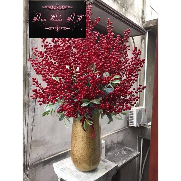 Cành Đào Đông Đỏ 12 Nhánh Hàng Loại 1 - Cherry - Táo - Rẻ Quạt - Đuôi Công - Cành Điểm Tim (HÀNG LOẠI 1)