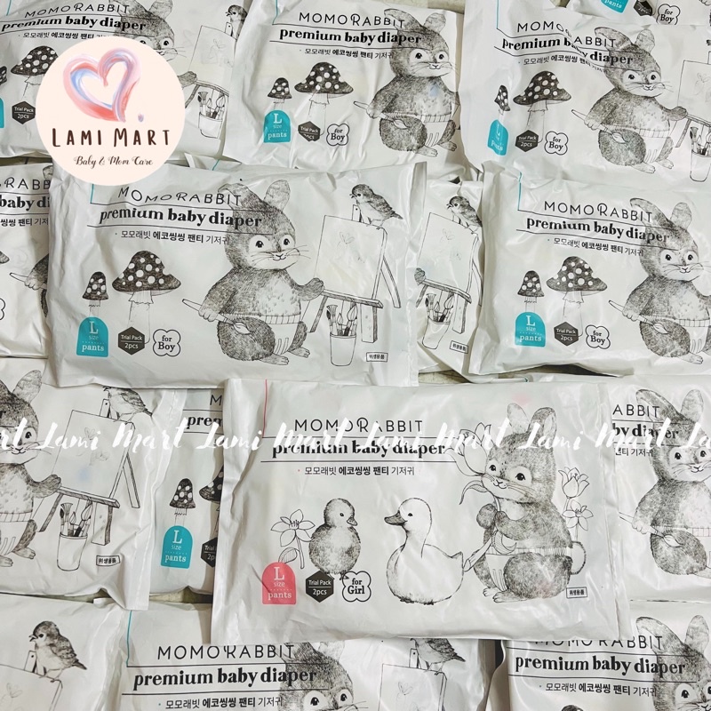 [COMBO 2 MIẾNG DÙNG THỬ] Bỉm Quần/Dán Momo Rabbit Nội Địa Hàn Đủ Size L Boy Girl