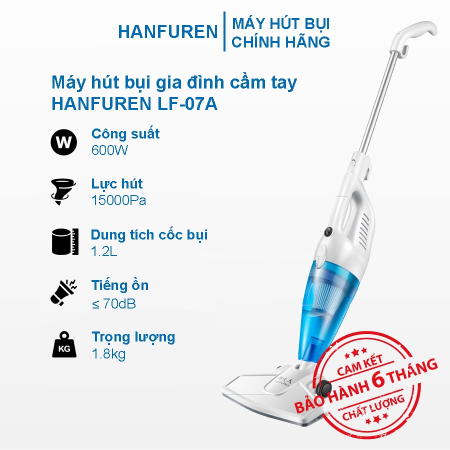 [HANFUREN] Máy Hút Bụi Gia Đình Cầm Tay HANFUREN LF-07A Công Suất 600W Lực Hút 15000Pa Kèm 9 Đầu Hút Bảo Hành 6 Tháng