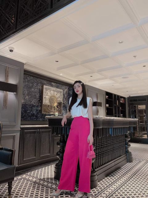 Quần dài ống suông phủ gót thêm màu