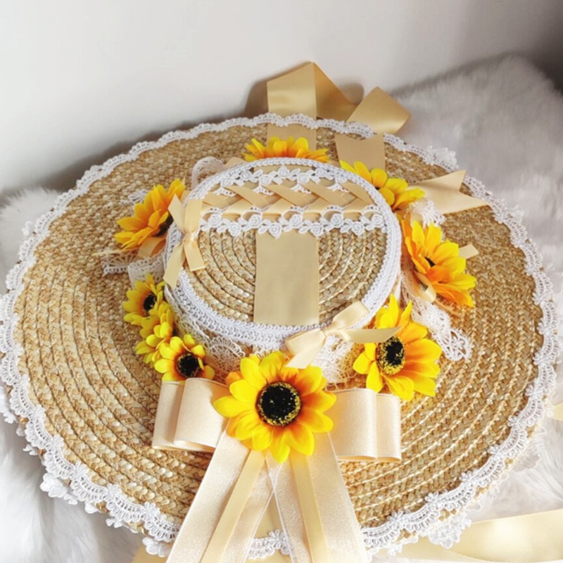 Băng Đô Cài Tóc Đính Nơ Ren Hoa Hướng Dương Phong Cách Lolita