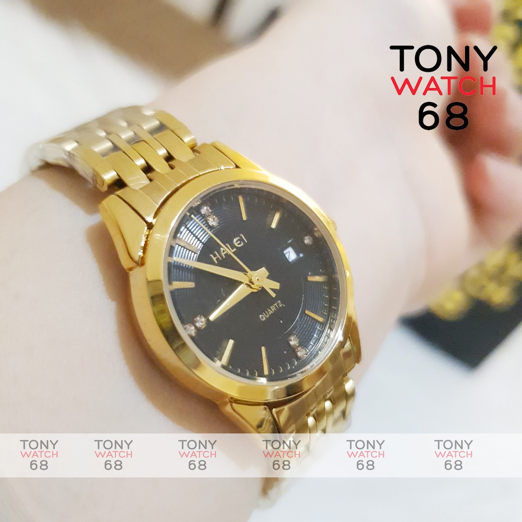 Đồng hồ đôi nam nữ Halei 564 dây thép đúc đặc 6 hàng chống nước chống xước Tony Watch 68