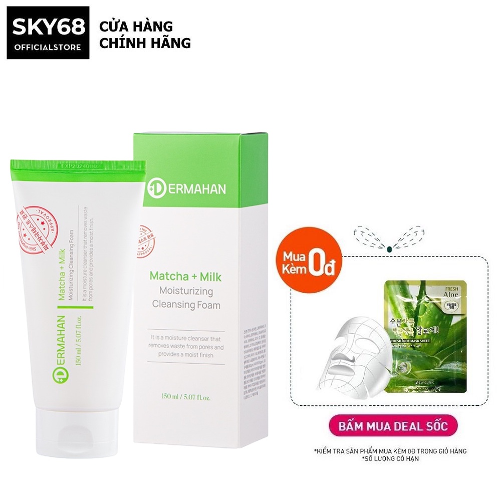 Sữa Rửa Mặt Trà Xanh Giảm Nhờn, Giảm Mụn Dermahan Matcha & Milk Moisturizing Cleansing Foam 150ml