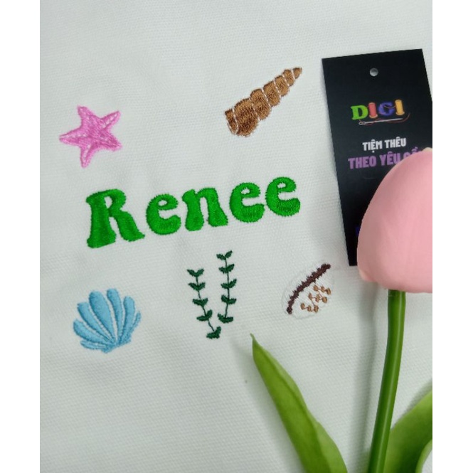 Túi Tote Thêu Tên Theo Yêu Cầu Kèm Hoạ Tiết Biển Cả, Vải Canvas, Túi Tote Nữ