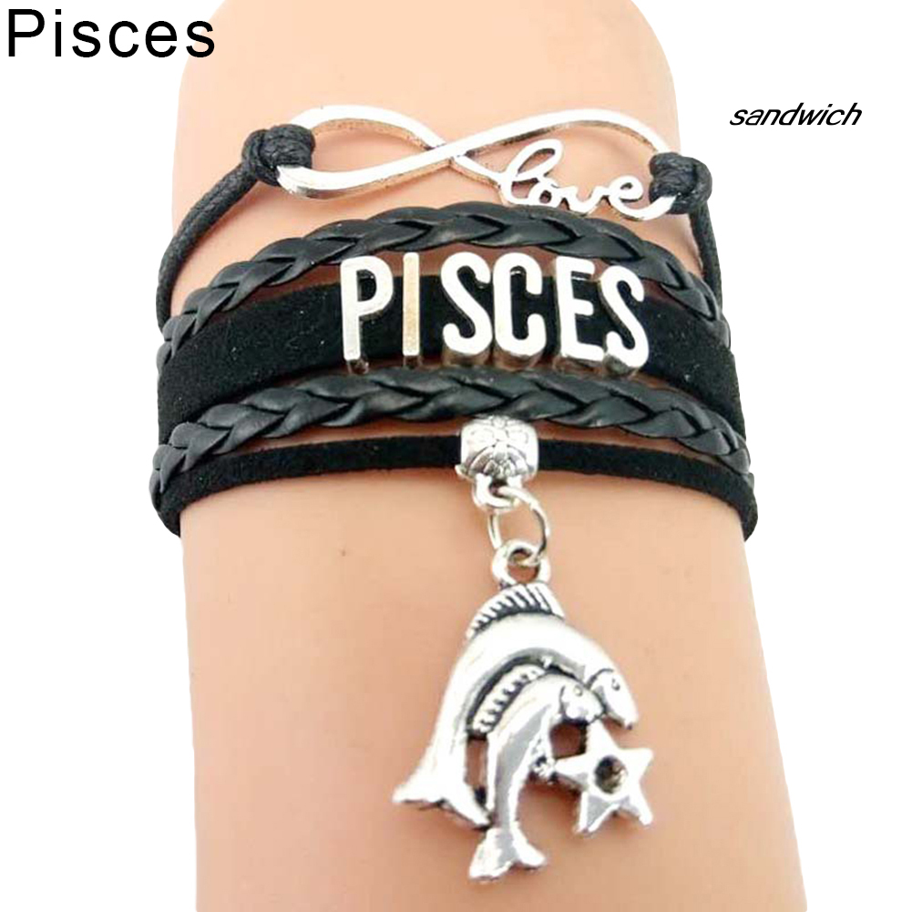 Vòng Tay Da Nhân Tạo Mặt Biểu Tượng 12 Cung Hoàng Đạo Thời Trang