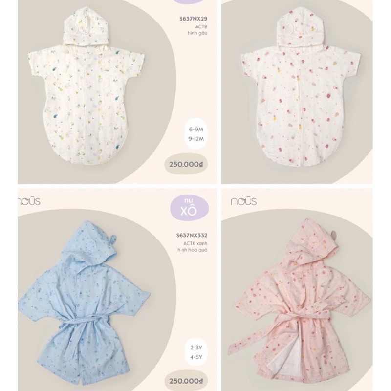 Phụ kiện nous - Áo choàng tắm cho bé size từ 6-9m đến 4-5y