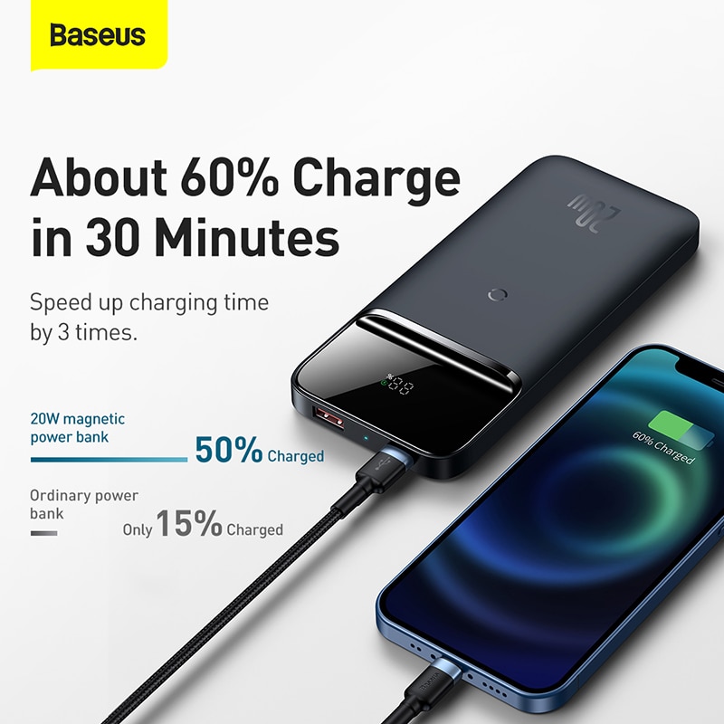 【COD】Baseus Magnetic Wireless Charger Powerbank 10000mAh PD 20W External Battery For iPhone 12 Pro Samsung Xiaomi