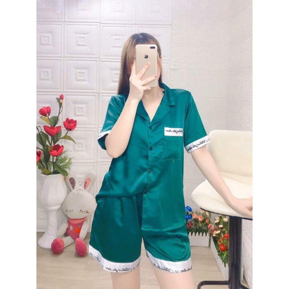 [𝗕𝗼̣̂ 𝗡𝗴𝘂̉ 𝗟𝘂̣𝗮 Đ𝘂̀𝗶]-Bộ Lụa Pijama Chữ Ký Tay Cộc Quần Đùi-Chất Đẹp-LP3