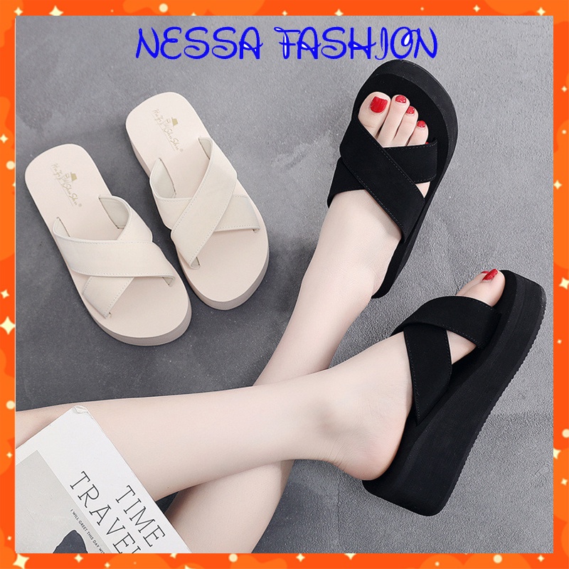 Dép Lê Nữ Đế Sandal Cao Quai Chéo 5P Đi Chơi, Văn phòng,Trong Nhà, Chống Trơn Trượt,Thấm Nước Mẫu Mới