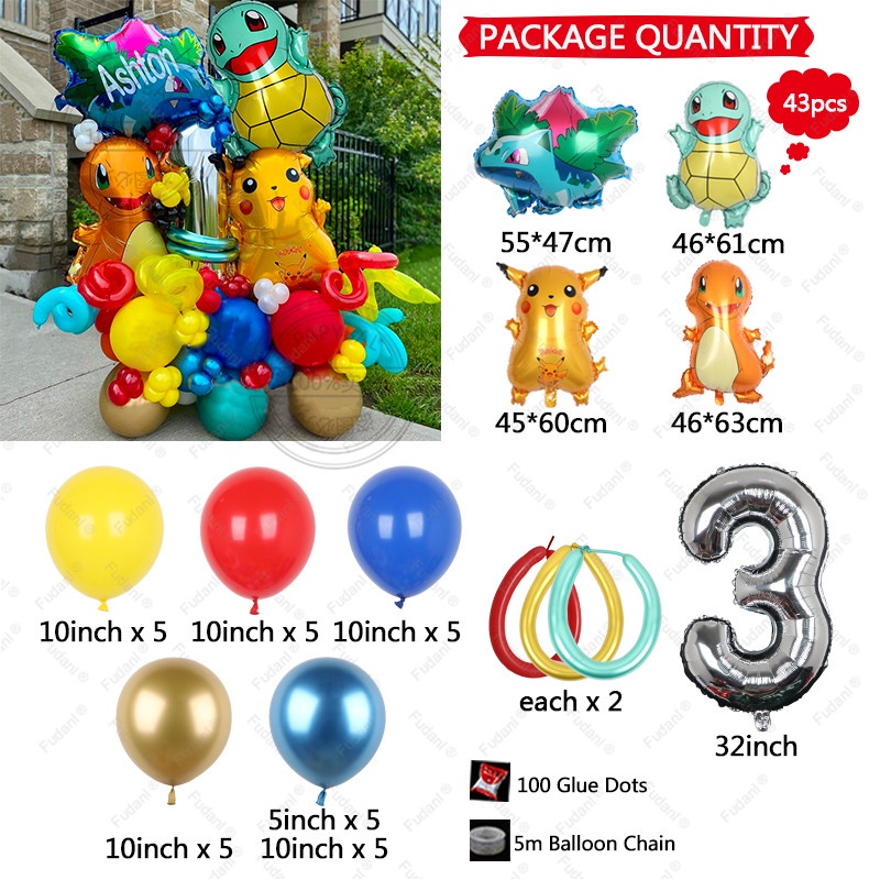 Set 43 Bong Bóng Họa Tiết Pokemon 32 "Số 1-9 Trang Trí Tiệc Sinh Nhật