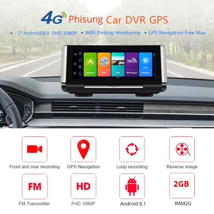 [GIÁ SỐC - HÀNG CHÍNH HÃNG] Camera hành trình đặt taplo ô tô 4G, wifi, 7 inch tích hợp cam lùi cao cấp Phisung