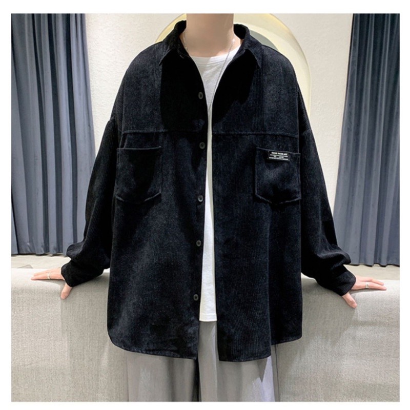 ÁO SƠMI NHUNG ĐEN FORM RỘNG UNISEX (hình chụp thật)