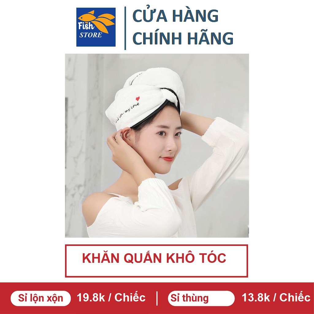 (Có Bán Sỉ) Khăn quấn ủ tóc nhanh khô thấm hút cute tặng kèm túi zip