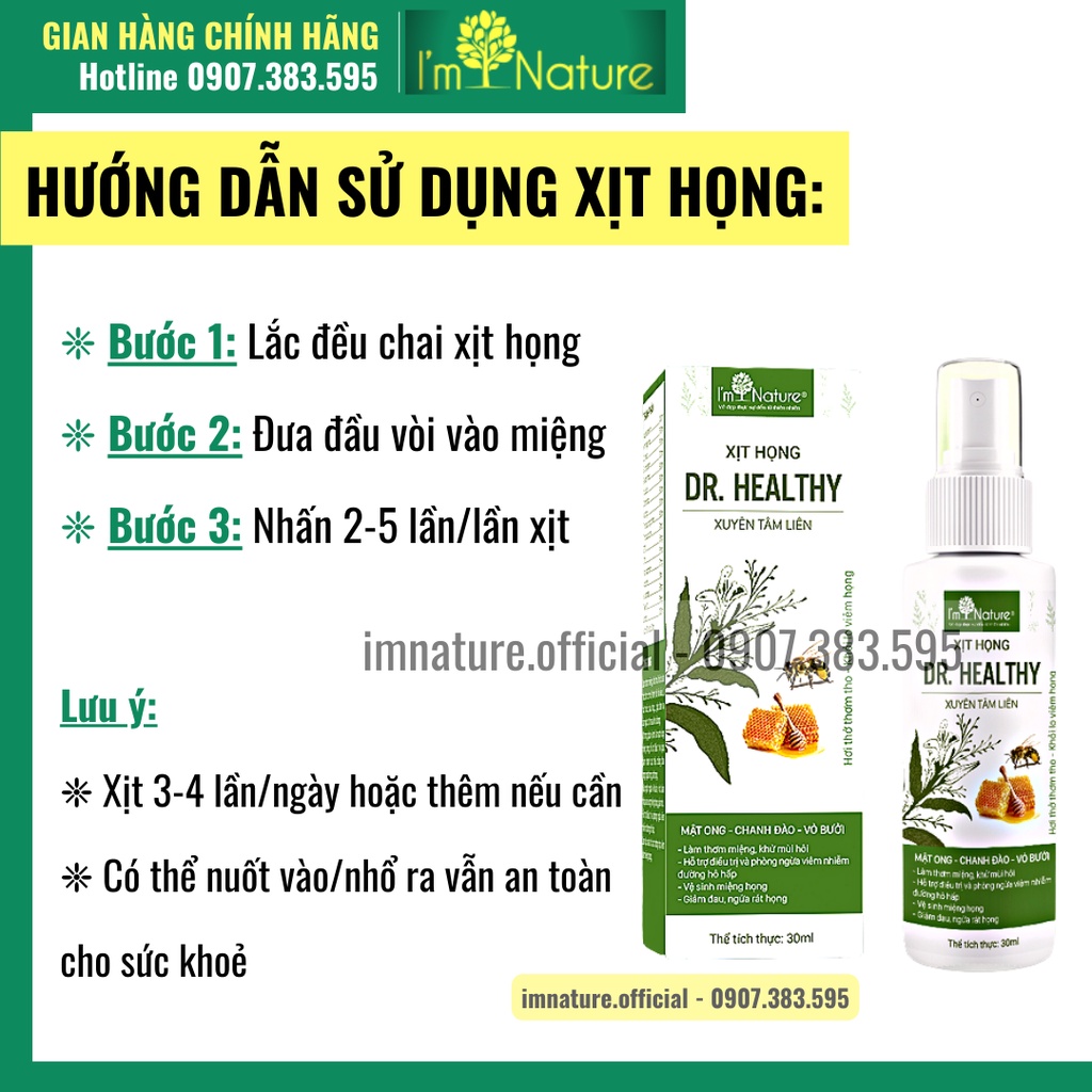 Xịt Họng Xuyên Tâm Liên Thơm Miệng Giảm Ho Ngứa Cổ Khử Mùi Hôi Miệng Dr.Healthy - Chai 30ml I’m Nature