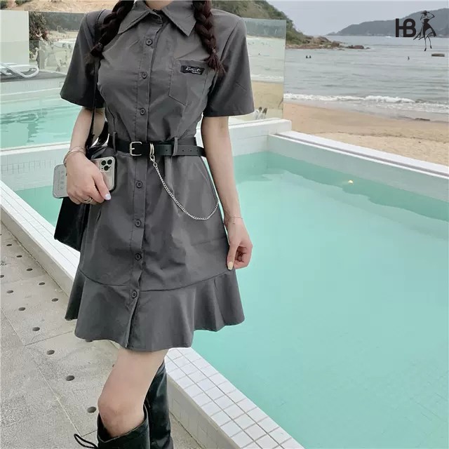 [Mã FAMARAL1 giảm 10K đơn 50K] Đầm sơ mi đuôi cá HB màu xám, đủ size D052 | BigBuy360 - bigbuy360.vn