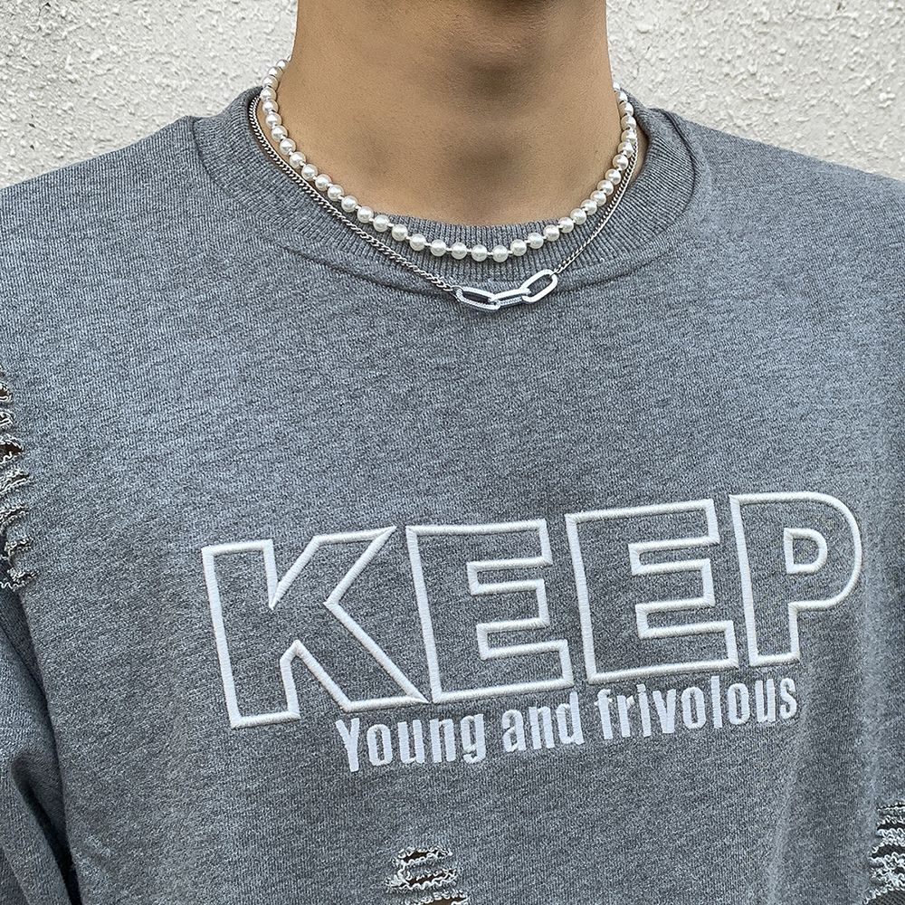 Vòng cổ choker đính ngọc trai nhân tạo phong cách Hàn Quốc cổ điển thời trang cho nam