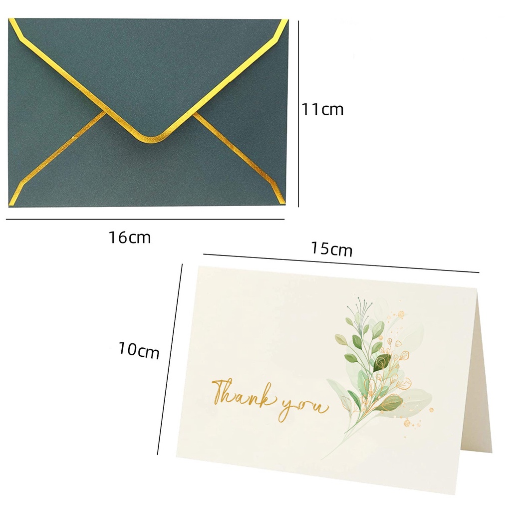 Thiệp Thank you màu trắng kèm phong bì xanh viền gold - phụ kiện hộp quà tặng sang trọng