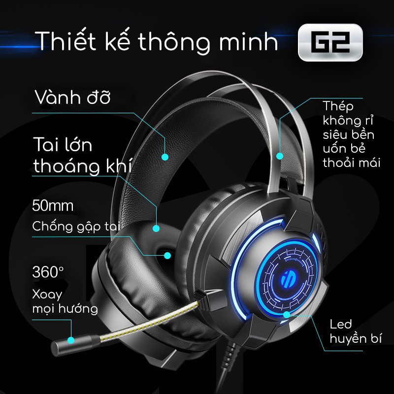 Tai nghe chụp tai headphone gaming GGear Inphic HG2 chuyên game cho game thủ âm thanh vòm chống ồn chống đau tai