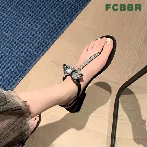 Giày Sandal Đế Bằng Đính Đá Và Nơ Thời Trang Mùa Hè Mới Cho Nữ