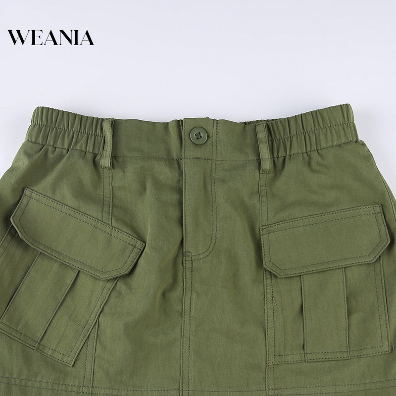 Chân Váy Midi Màu Trơn Phối Túi Thời Trang Đường Phố Cá Tính Cho Nữ