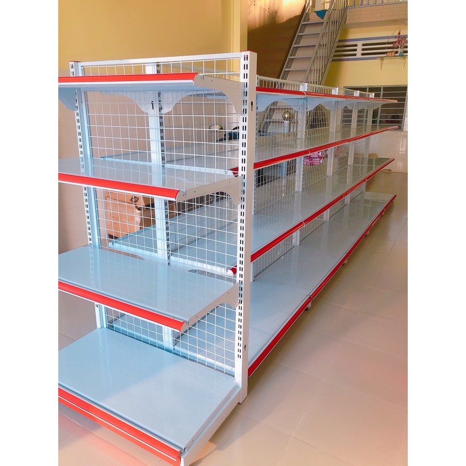 Kệ siêu thị đơn 1 mặt Dài 90 x Cao 150 x 4 tầng dùng trưng bày hàng hoá lắp ghép dễ dàng - Kệ Việt
