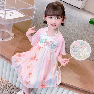 Đầm Chiffon Thêu Hoa Phong Cách Trung Hoa Mới 2022 Cho Bé Gái 90-140