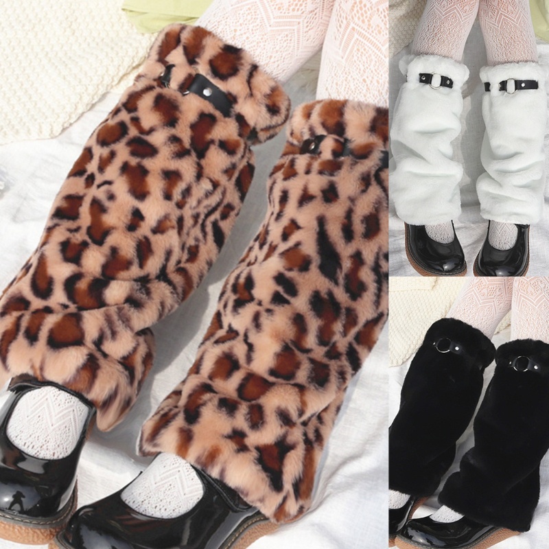 Vớ Cao Tới Gối Đệm Lông Giữ Ấm Chân Mùa Đông Có Khóa Cài Phong Cách Lolita Dành Cho Nữ