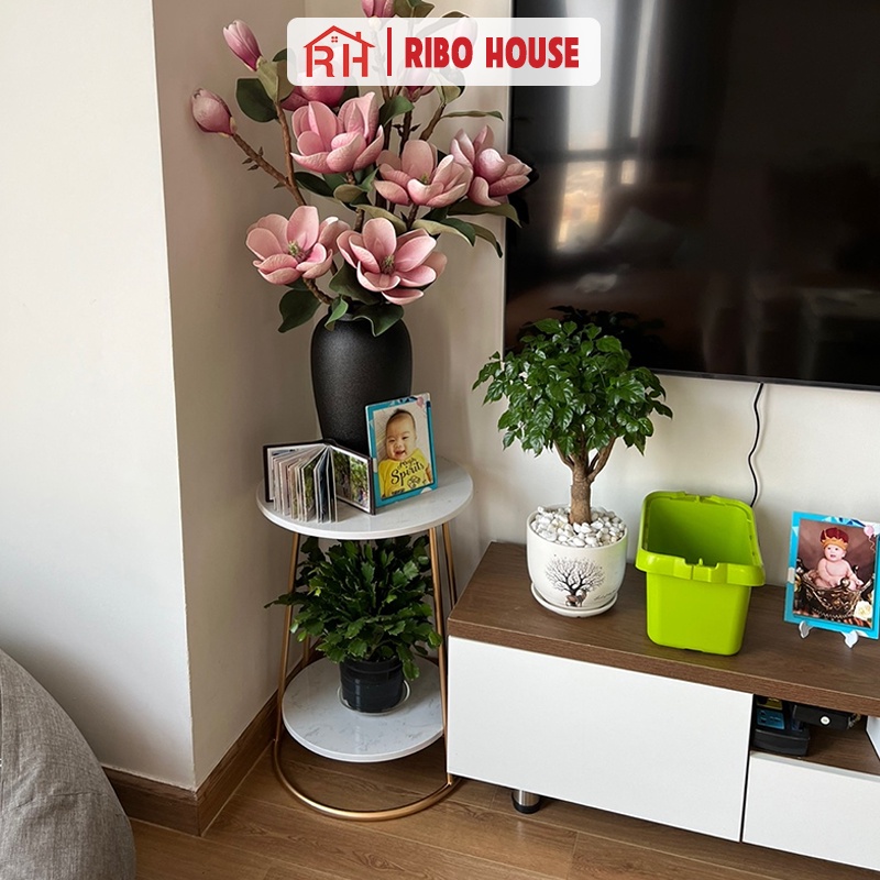 Bàn trà sofa RIBO HOUSE mặt đá khung sắt sơn tĩnh điện mẫu 3 bàn decor nội thất phòng khách cafe ban công RIBO50